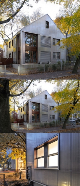 半透明塑料墙建筑-位于马萨诸塞州剑桥市，百叶窗可以轮动滑动，保留了19世纪建筑原有的结构和比例，但塑料布取代了铝包层，并加入焦油屋顶瓦片，具有良好的绝缘性能-意大利设计师Alessandro Armando作品-