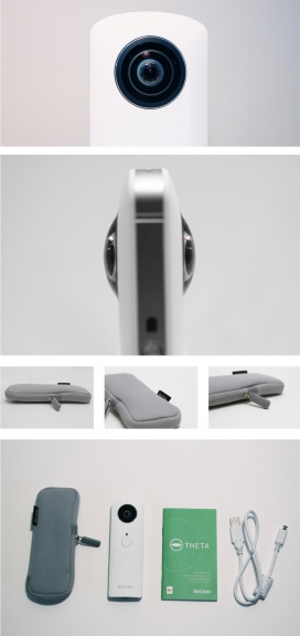 捕捉回忆-RICOH THETA理光西塔-是一种超薄，口袋大小，轻巧的摄像头，有轻触按钮，捕捉周边地区的360度的照片。它允许用户捕捉各个角度，一旦被捕获，图像是通过一个专门的Wi-Fi IP发送到您的智能手机