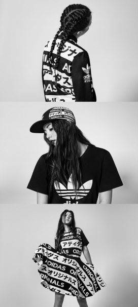 Adidas阿迪达斯图形错字Monogram日式街头风格的服饰系列人像-系列包括帽子，背包，运动裤和喇叭裙