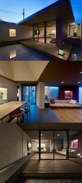 赤冢家-一个简约的家位于日本东京，远离外界噪音，三个扭曲的墙壁，在外看很像排成环状的住房家庭