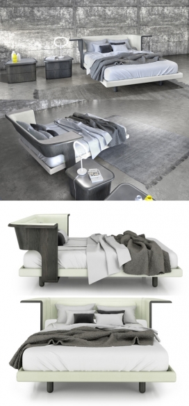 卡里姆拉希德改装的浴缸床-不仅符合他们的想法，更能体现他们的审美观，汇集了白橡木材皮革玻璃材料，充满时尚和意想不到的曲线，几乎隐藏的腿部，浮动的外观，让您昏昏入睡