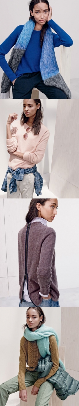 阿奈马里-秋/冬季毛衣优雅时装秀，搭配无檐小便帽，围巾和西装，一股休闲装气息