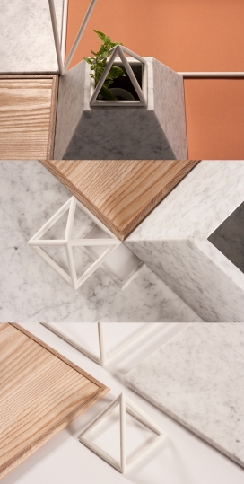 SPUTNIK-5橡木咖啡桌茶几设计-灵感来自于前苏联的宇宙卫星，金属小金字塔保护其不受压制