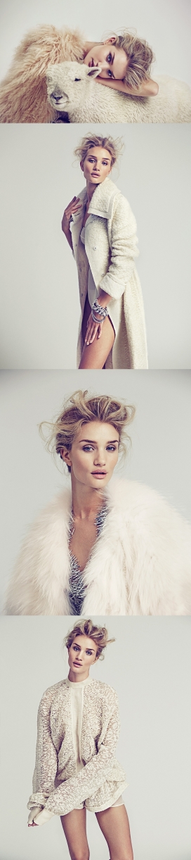 罗茜・汉丁顿惠特莉-VOGUE墨西哥2014年11月 -一个梦幻般全白毛茸茸的时装社论