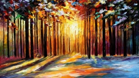 高清晰手绘炫彩树林壁纸