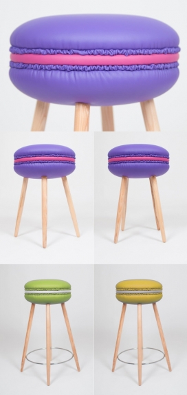 缤纷多彩的Makastool“夹心饼干”圆凳-采用泡沫塑料及人造皮革组合，灵感来自于法国著名的糕点
