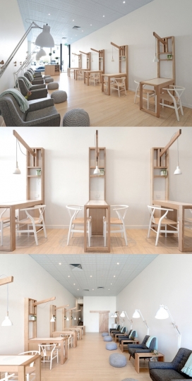 澳大利亚墨尔本美甲沙龙室内家具设计-坐落于阿马繁忙的街道，有限的调色板和卵石砖空间体现了自然哲学，总体来说，是一个简约干净同时也出现温暖和舒适的地方