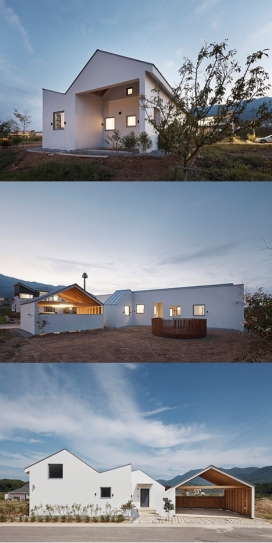 双峰“大厦”-有一个曲折屋顶轮廓-位于韩国首尔附近，面积达177平方米，拥有高高的天花板，不过拥有层次分明超宽的中央走廊，为居住者提供足够的活动空间，有两个厨房和一个停车场，是一个居家的好地方