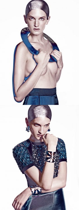 卡莉・摩尔-岩石银的色调，大胆的图案和夸张的轮廓，彰显未来派风格时装