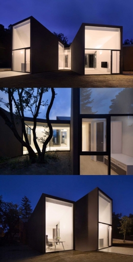 圣地亚哥帕拉姆的别墅-采用雕塑结构，位于西班牙巴塞罗那，主要五个展馆组成，由一个中央枢纽平屋顶连接在一起，从中心的走廊，房子蔓延到五个独立的机构，入口楼梯和工艺室，厨房，客厅，主人套房，和孩子的卧室。每个主体和庭院设计师都提供不同的角度和观点，提供各种各样的自然光。