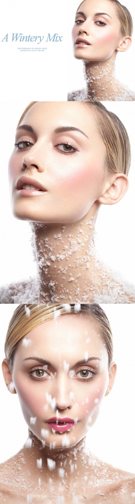 一个寒冷的组合-冬季为主题的美丽故事,模特来自凯尔西罗杰斯和娜塔莎弗兰肯，闪光眼影，明亮的唇彩和古铜色的脸颊，灵感来自雪冰，