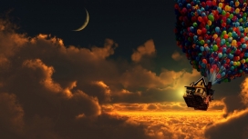 夕阳下的五彩氢气球
