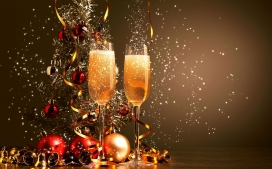 新年快乐2015年-圣诞彩球香槟