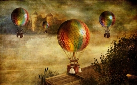 古色古香的热气球背景墙纸