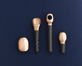 哥本哈根的一套酒具-采用钛涂层不锈钢和硅胶缩减组成，涂层使材料变强，让它们有一个磨砂，丝绸的质感