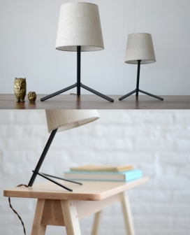 一个愉快温暖的光芒-Tokyo I & II台灯设计，每个灯盖都有一个麦皮轧边遮荫，轴和颈部角度可以调整，给你完美的姿态