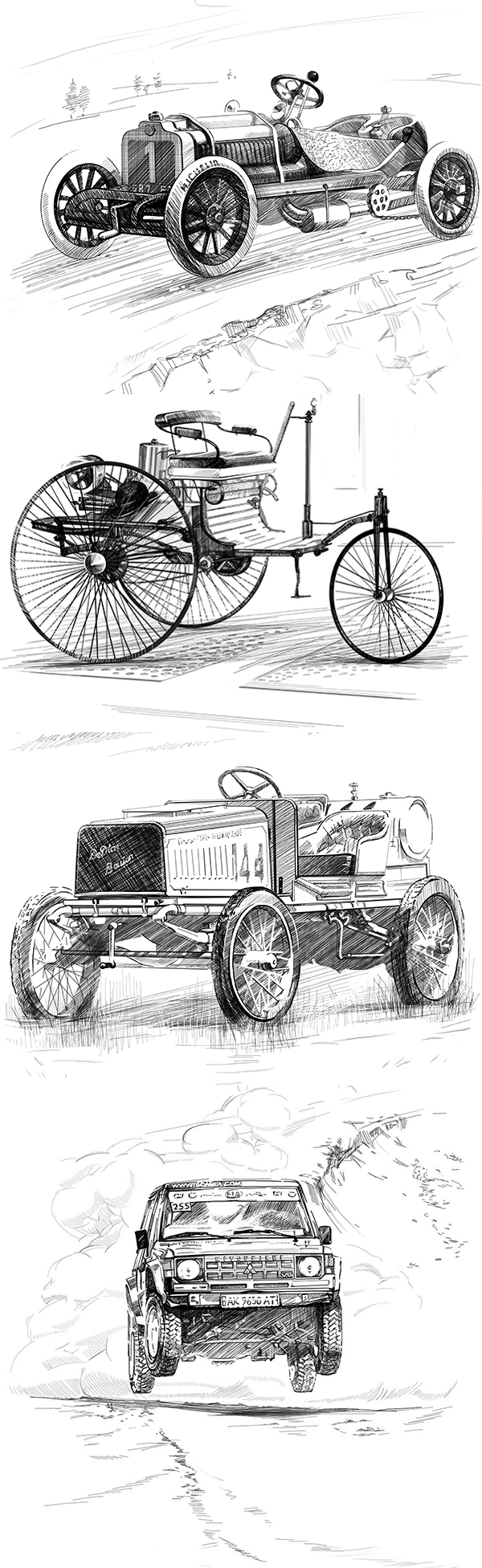 Retro cars交通类手绘插画设计图片
