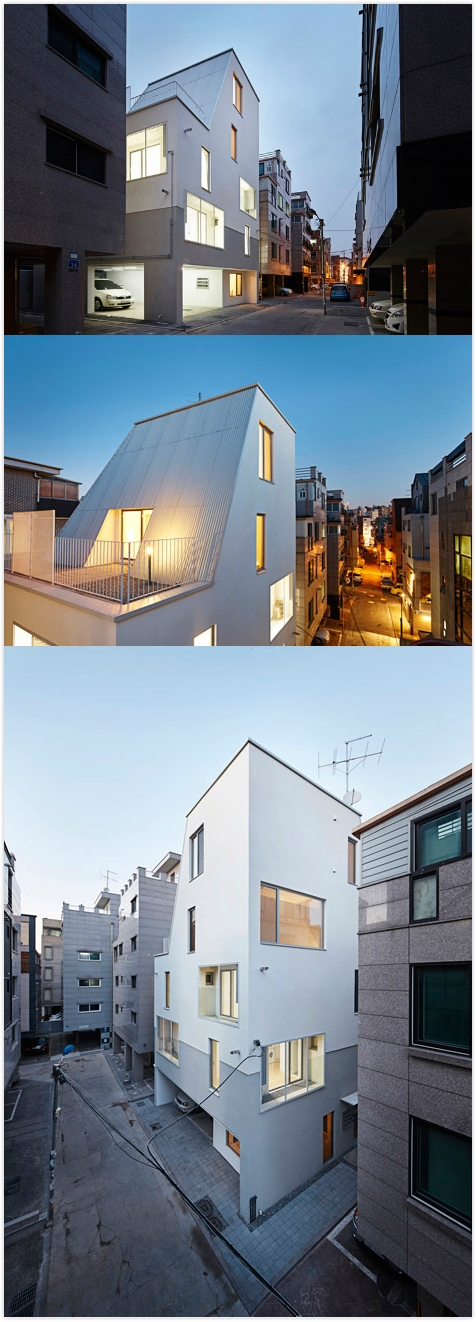 白锥楼-位于韩国首尔,房屋主要围绕最佳位置布局窗户和阳台,是一个可以容纳六套紧凑的一室公寓,以及一个两层楼的复式公寓。封面大图