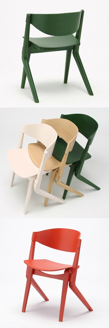 Karimoku新标准的木椅，像叠超市手推车-为了适应城市生活创新的方式，快乐而实用设计的椅子。颜色有苔绿色，淡粉色，红色或纯木色-手机移动版