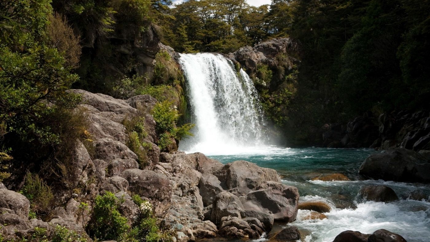 岩石森林瀑布悬崖图片