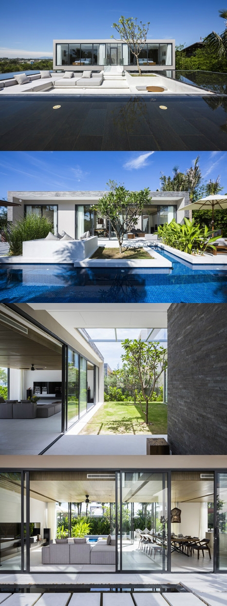 越南的海滩度假胜地屋顶游泳池别墅-有一个环绕下沉式休息室屋顶游泳池。位于城市岘港之间的海岸线,五星级的度假圣地,带水疗中心和酒店,以及众多的休闲设施。图片