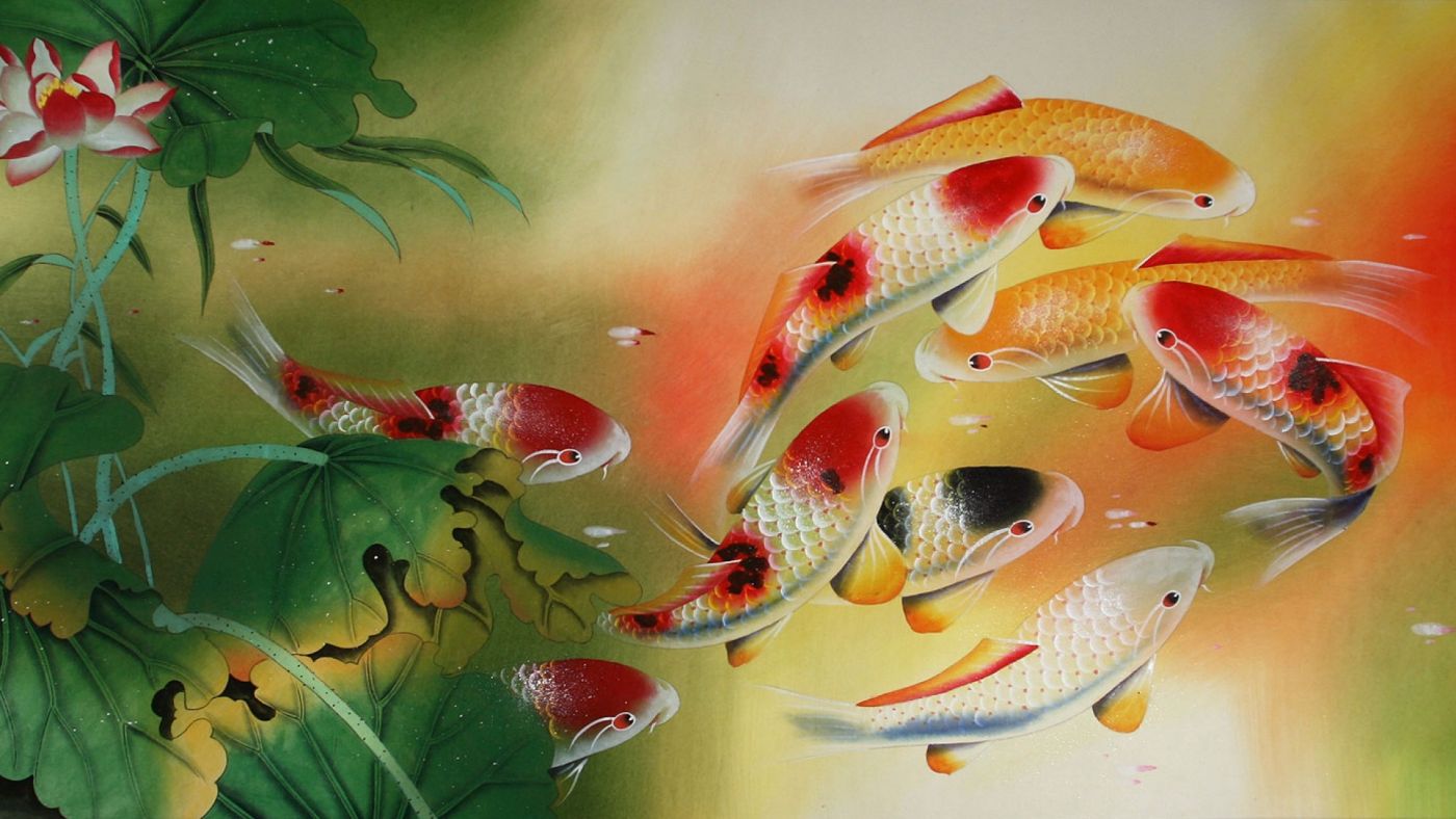 高清晰水粉油墨鲤鱼壁纸图片