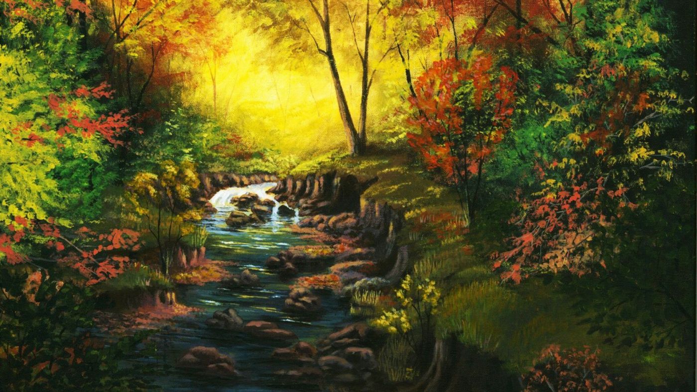 高清晰水墨溪流壁纸图片