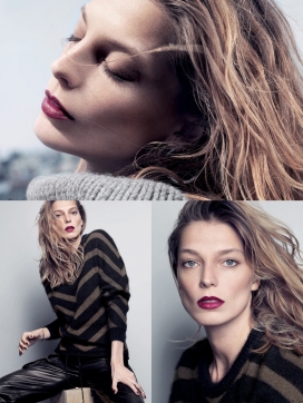 达莉亚・沃波依-深洋红色唇膏色调冬季妆容