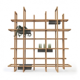 木质盆景框架-分开创造一个独立的书柜或分隔储物隔间，每条木条都有不同的宽度和长度，当组装在一起，可以形成不同组合的网格