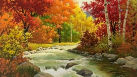 美丽的秋天小溪石头