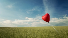 草原上的红色爱心气球