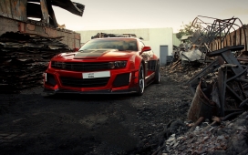 高清晰红色科迈罗车头宽屏壁纸下载