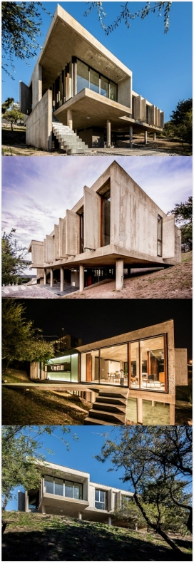 鲁菲娜的房子-一个原始的混凝土住宅，位于阿根廷科尔多瓦以西大约35公里陡峭倾斜的山坡上，混凝土板打造遮阳篷看起来像开放式百叶窗