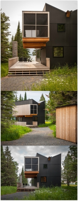 湖畔树林小屋-位于苏必利尔湖岸边附近小城镇旁，身着雪松板条，两端并设有方形开口，可以在温暖的夏季露天睡眠，墙壁上的精细网有助于防止昆虫，木栅栏有较小的甲板，可以俯瞰草地，并提供户外早餐空间。