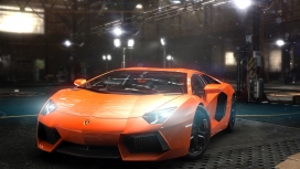 高清晰开LED橙色光的兰博基尼跑车