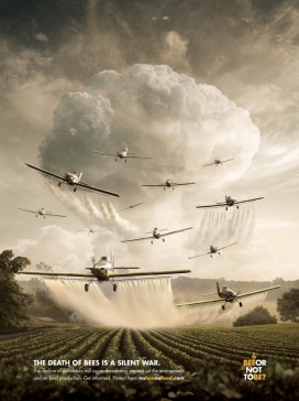 蜜蜂的死亡是一种无声的战争，传粉的下降将导致对环境和粮食带来深重影响-Bee or not to be蜜蜂保护公益平面广告
