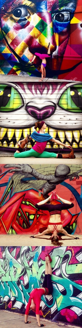 索伦・布坎南-芝加哥五彩缤纷的街头涂鸦壁画艺术前的瑜伽运动