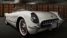 高清晰白色雪佛兰1954年克尔维特复古汽车壁纸