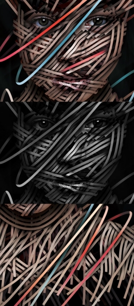 Construction-photoshop设计的五彩长条交叉人像