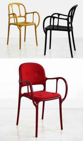 HAYON的骨骼塑料椅子设计-意大利Magis家居设计品牌出品，采用高压插入氮气闭合模具，形成塑料结构，是典型的加泰罗尼亚现代主义形式