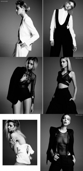 吉娜-最新独家故事-囚服，燕尾服夹克和紧身衣的混合的时装黑白人像