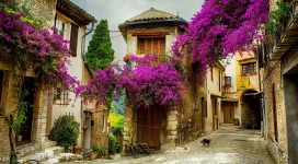 欧式花园乡村建筑街道壁纸