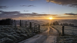 日落下的田间小路围栏