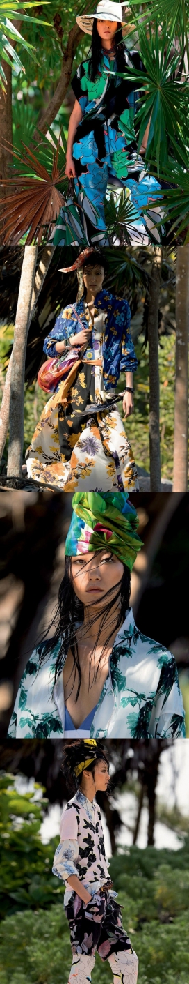 纪惠园穿色彩饱和鲜艳的时装版画-意大利艾丽2015年6月-