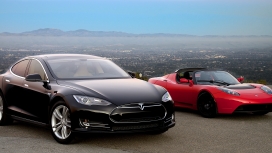 高清晰黑红特斯拉saratoga跑车壁纸