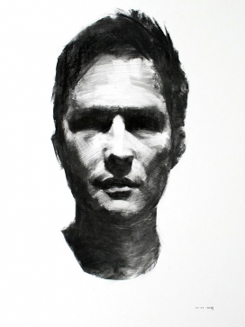 木炭人物肖像插画