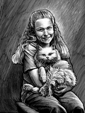 Scratchboard-黑白条纹人像插画