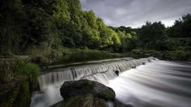高清晰瀑布河树木岩石壁纸