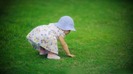 绿色草坪上玩耍的外国宝宝儿童
