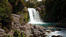 岩石森林瀑布悬崖